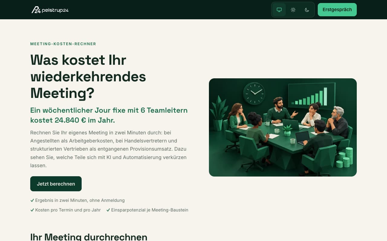Screenshot: Meeting-Kosten-Rechner (Ansicht 1)