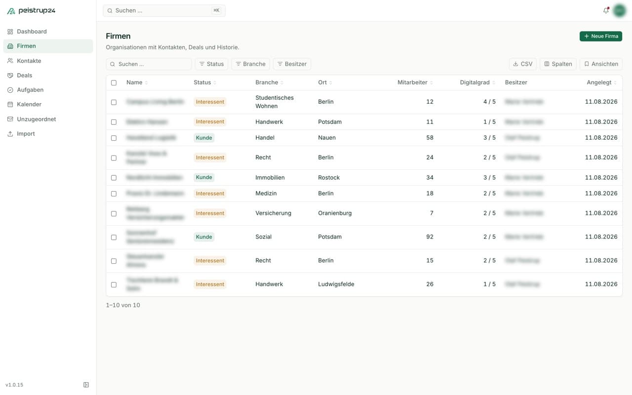 Screenshot: peistrup24 CRM (view 3)