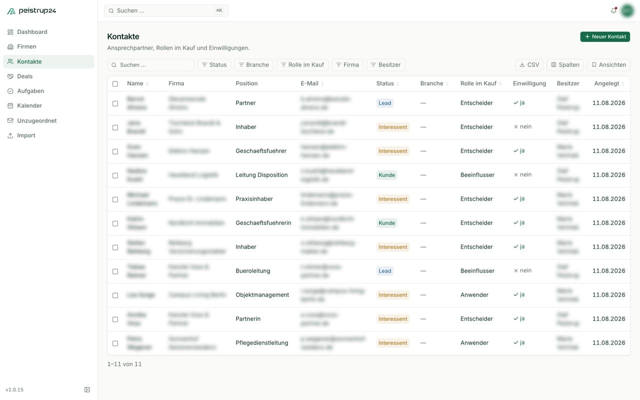 Screenshot: peistrup24 CRM (view 5)