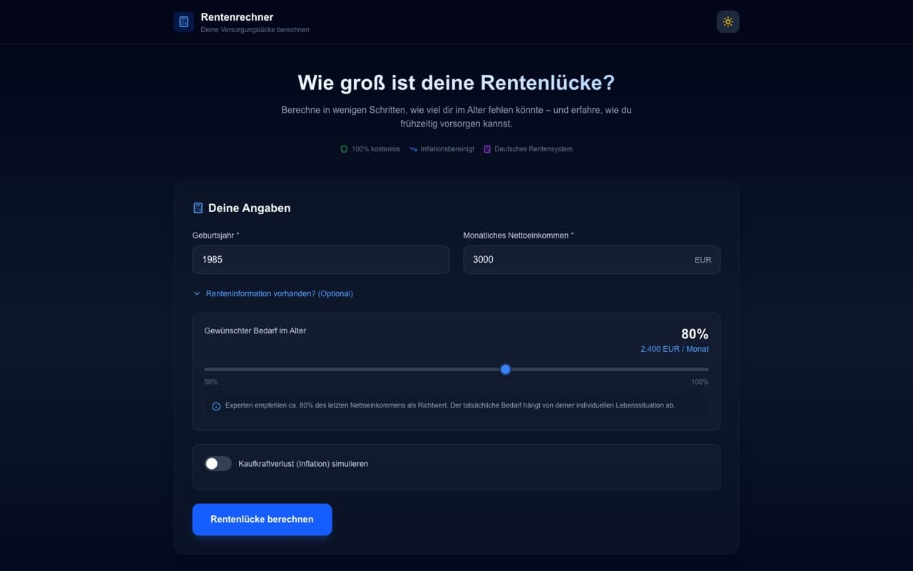 Screenshot: Pension calculator